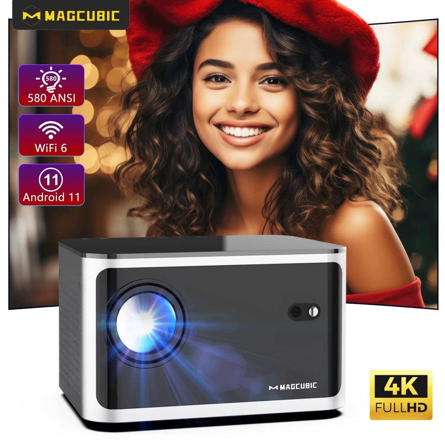 580ANSI Auto Focus Projector Android 11 4K 1080P Wifi6 Voice Control Allwinner H713 BT5.0 Home Cinema HY350 Pro - Vibe Tribe