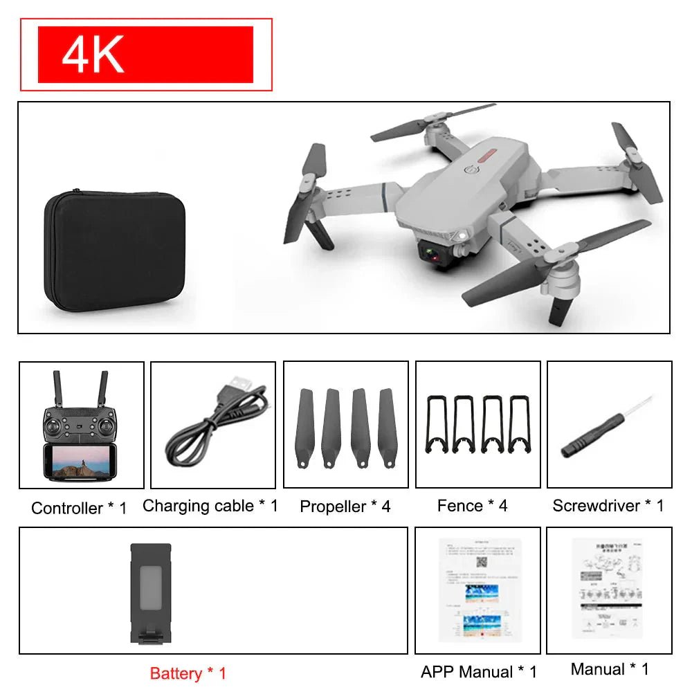 E88 Pro Foldable Quadcopter Drone - WIFI FPV, HD 4K Camera, Altitude Hold - Vibe Tribe