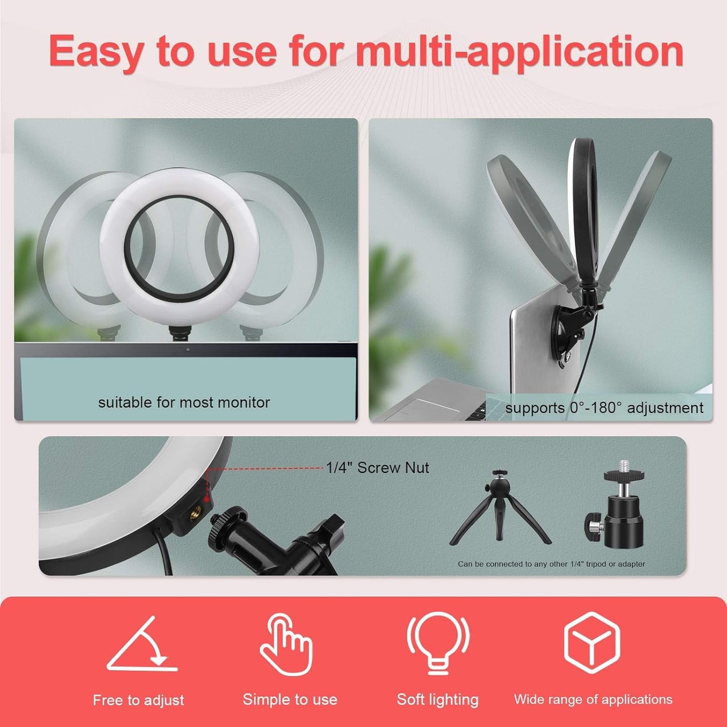 Video Conference Lighting Kit,Computer/Laptop Moniter LED Video Light Dimmable 6500K Ring Light for Remote Working,Zoom Call,Self Broadcasting,Live Streaming - Vibe Tribe