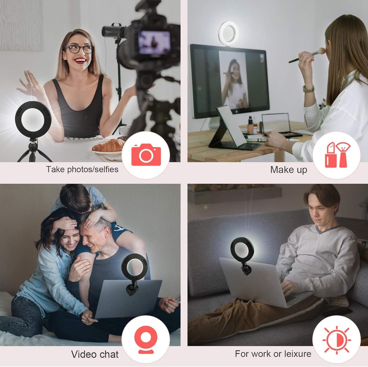 Video Conference Lighting Kit,Computer/Laptop Moniter LED Video Light Dimmable 6500K Ring Light for Remote Working,Zoom Call,Self Broadcasting,Live Streaming - Vibe Tribe