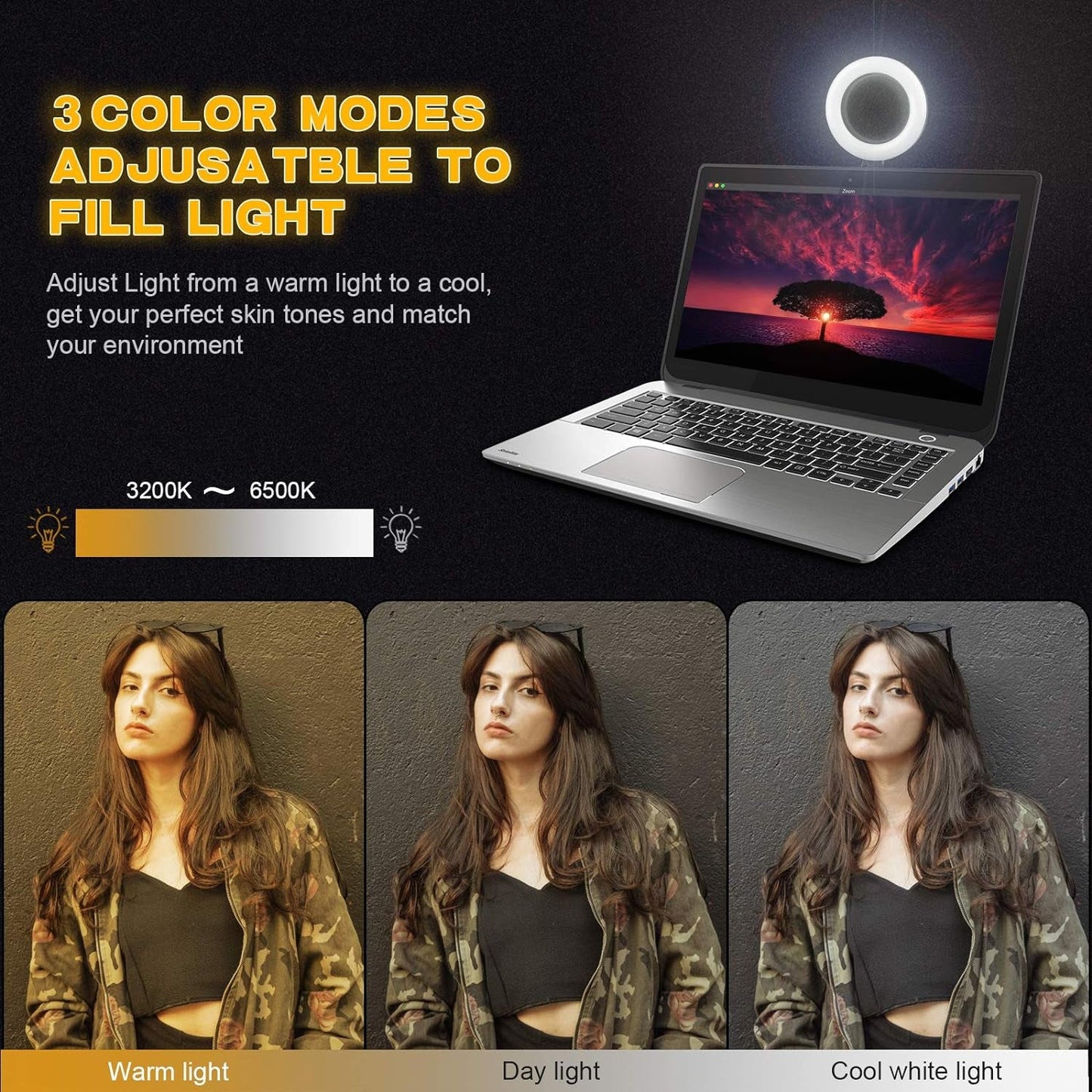 Video Conference Lighting Kit,Computer/Laptop Moniter LED Video Light Dimmable 6500K Ring Light for Remote Working,Zoom Call,Self Broadcasting,Live Streaming - Vibe Tribe