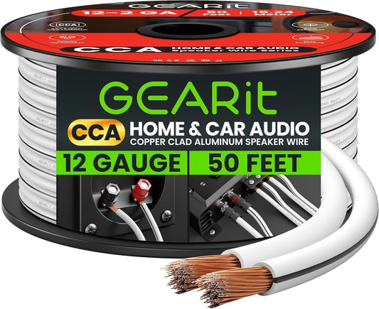 12AWG Speaker Wire, Pro Series 12 AWG Gauge Speaker Wire Cable (50 Feet / 15.24 Meters) Great Use for Home Theater Speakers and Car Speakers White - Vibe Tribe