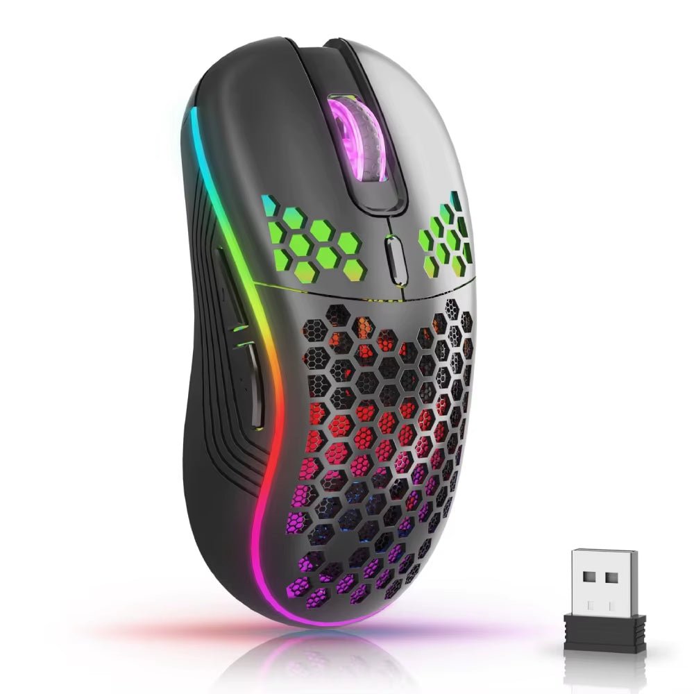 2.4G Wireless Mouse with RGB Backlit 6 - Button 3 - Speed DPI Type C Rechargeable Ergonomic Honeycomb Design Gaming Mouse - Vibe Tribe