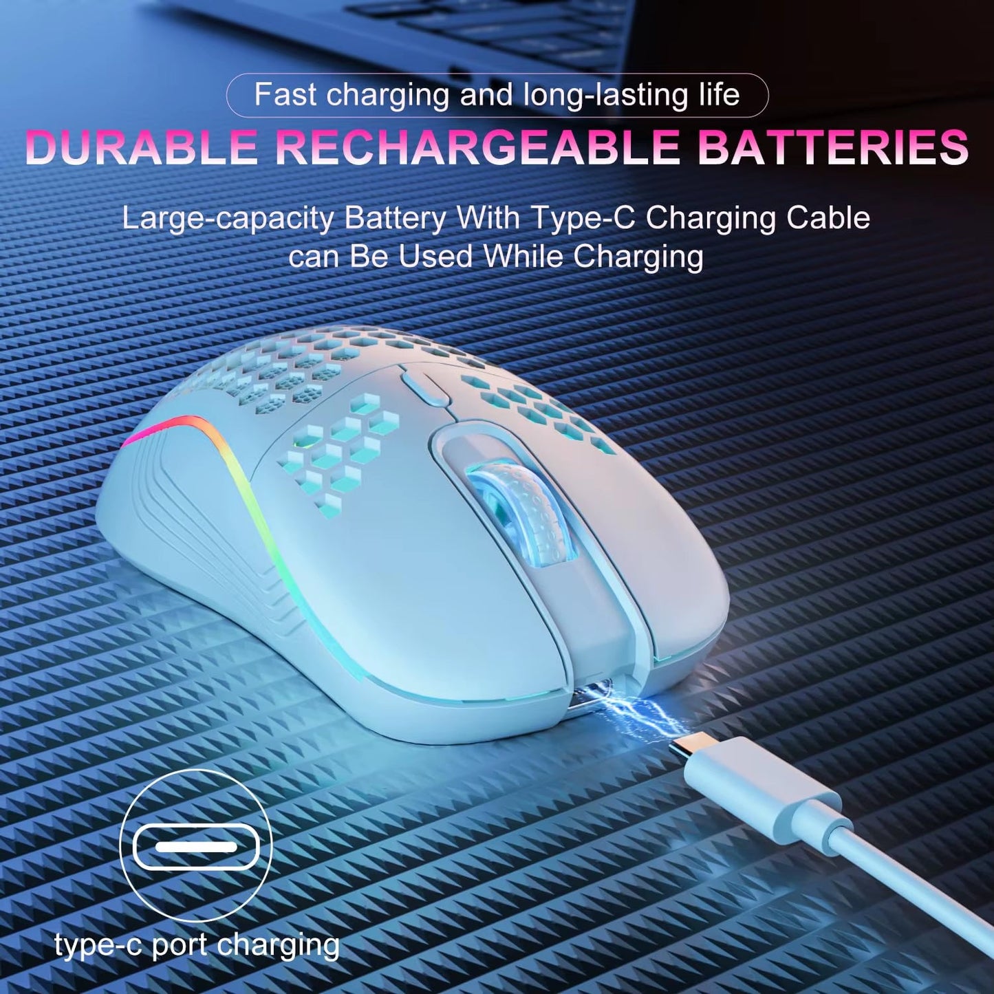 2.4G Wireless Mouse with RGB Backlit 6 - Button 3 - Speed DPI Type C Rechargeable Ergonomic Honeycomb Design Gaming Mouse - Vibe Tribe