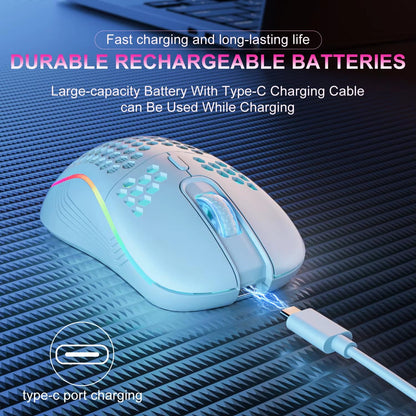 2.4G Wireless Mouse with RGB Backlit 6 - Button 3 - Speed DPI Type C Rechargeable Ergonomic Honeycomb Design Gaming Mouse - Vibe Tribe