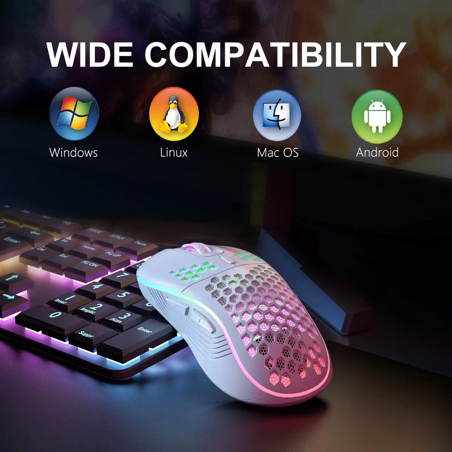 2.4G Wireless Mouse with RGB Backlit 6 - Button 3 - Speed DPI Type C Rechargeable Ergonomic Honeycomb Design Gaming Mouse - Vibe Tribe
