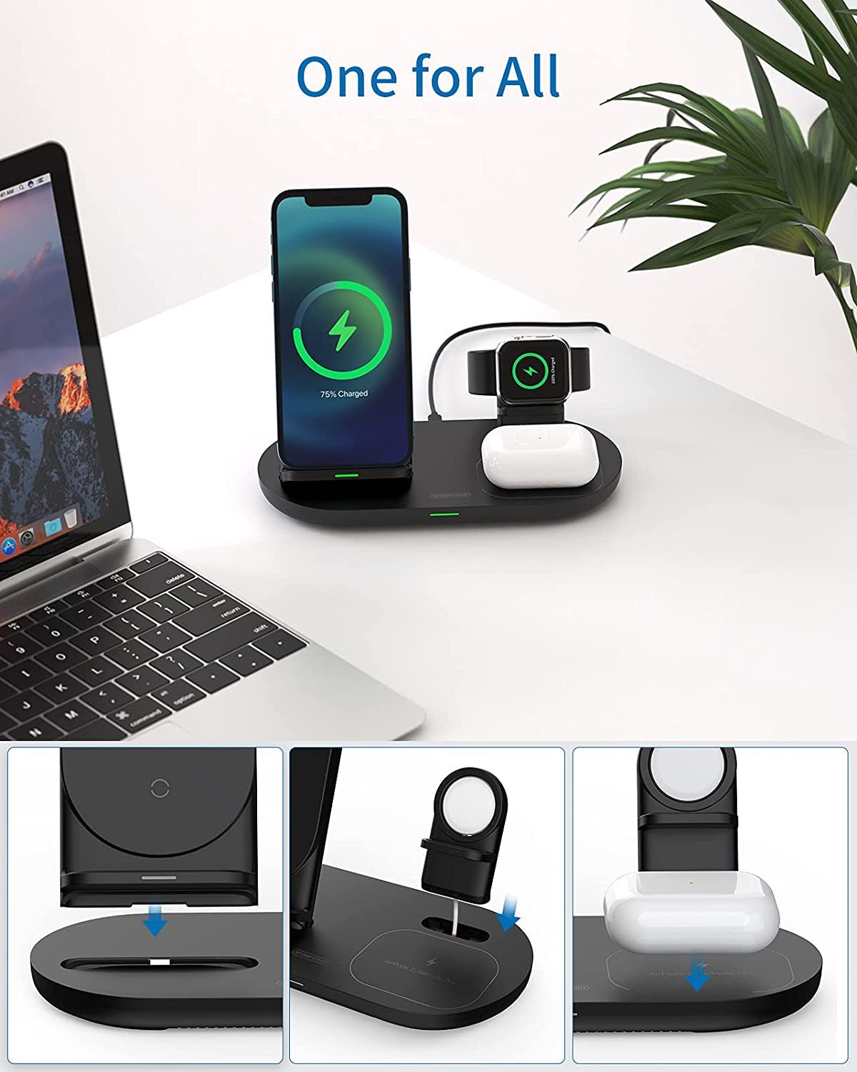 3 in 1 Wireless Charging Station for Apple Product, Wireless Charging Pad for Apple Watch, Airpods Pro/2, Wireless Charger Stand for Iphone 12/12 Pro/12 Pro Max/Se2(No Included Iwatch Cable) - Vibe Tribe