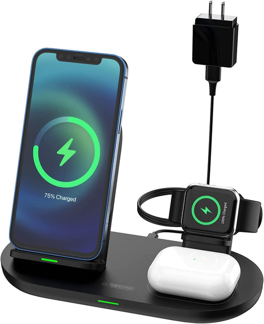3 in 1 Wireless Charging Station for Apple Product, Wireless Charging Pad for Apple Watch, Airpods Pro/2, Wireless Charger Stand for Iphone 12/12 Pro/12 Pro Max/Se2(No Included Iwatch Cable) - Vibe Tribe