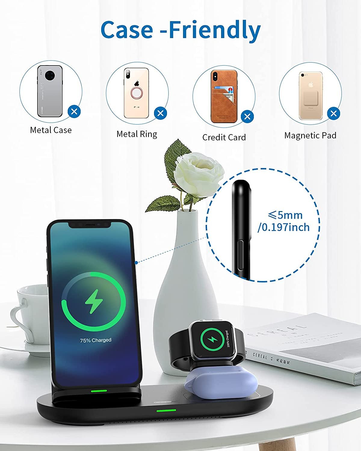 3 in 1 Wireless Charging Station for Apple Product, Wireless Charging Pad for Apple Watch, Airpods Pro/2, Wireless Charger Stand for Iphone 12/12 Pro/12 Pro Max/Se2(No Included Iwatch Cable) - Vibe Tribe