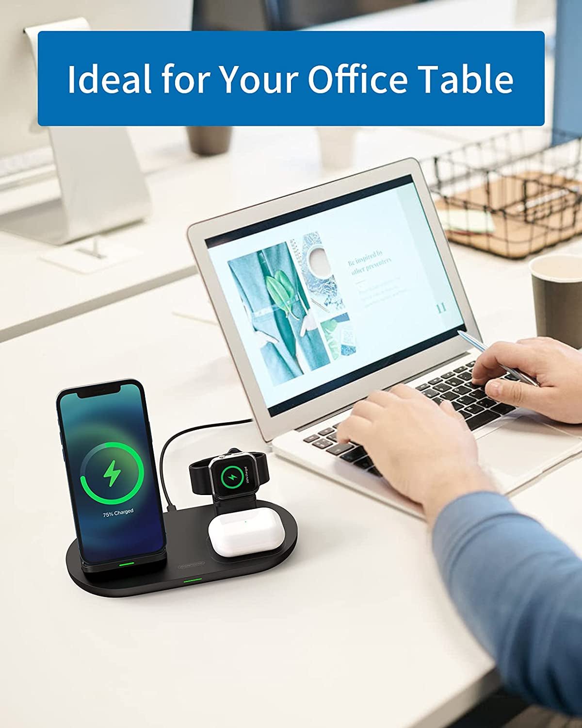 3 in 1 Wireless Charging Station for Apple Product, Wireless Charging Pad for Apple Watch, Airpods Pro/2, Wireless Charger Stand for Iphone 12/12 Pro/12 Pro Max/Se2(No Included Iwatch Cable) - Vibe Tribe