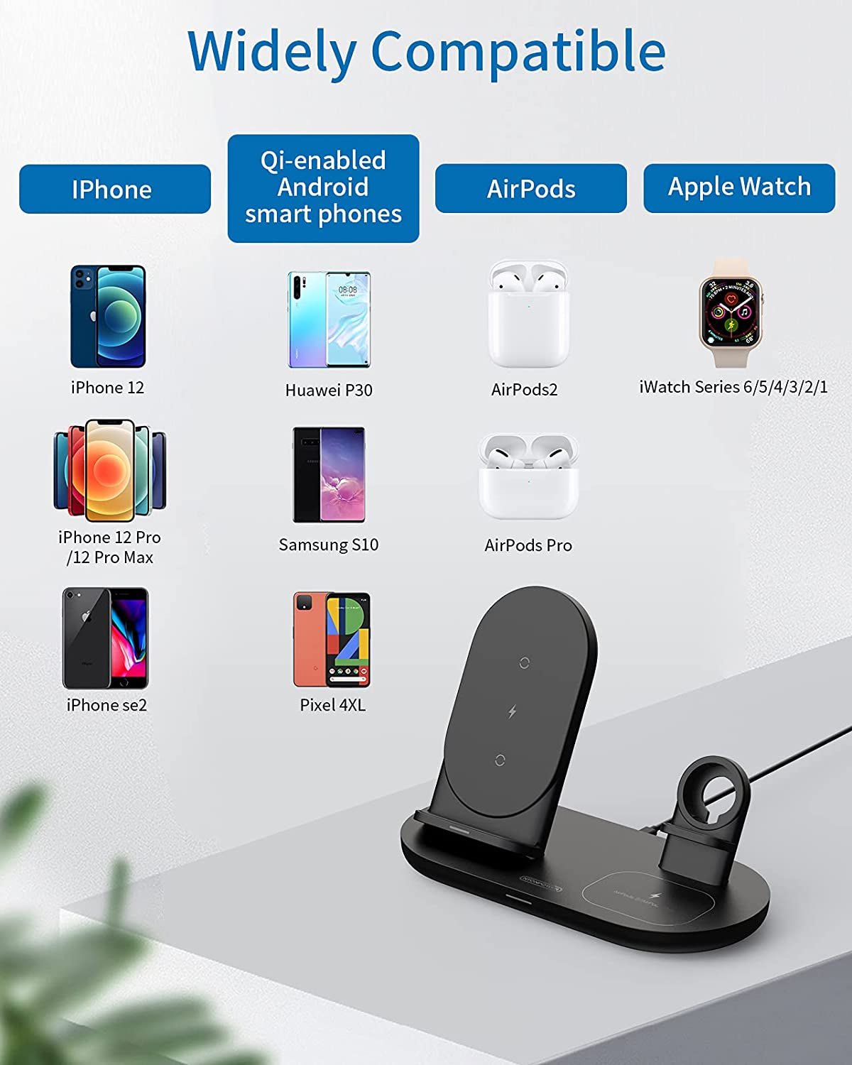 3 in 1 Wireless Charging Station for Apple Product, Wireless Charging Pad for Apple Watch, Airpods Pro/2, Wireless Charger Stand for Iphone 12/12 Pro/12 Pro Max/Se2(No Included Iwatch Cable) - Vibe Tribe