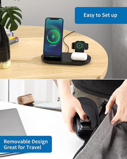 3 in 1 Wireless Charging Station for Apple Product, Wireless Charging Pad for Apple Watch, Airpods Pro/2, Wireless Charger Stand for Iphone 12/12 Pro/12 Pro Max/Se2(No Included Iwatch Cable) - Vibe Tribe