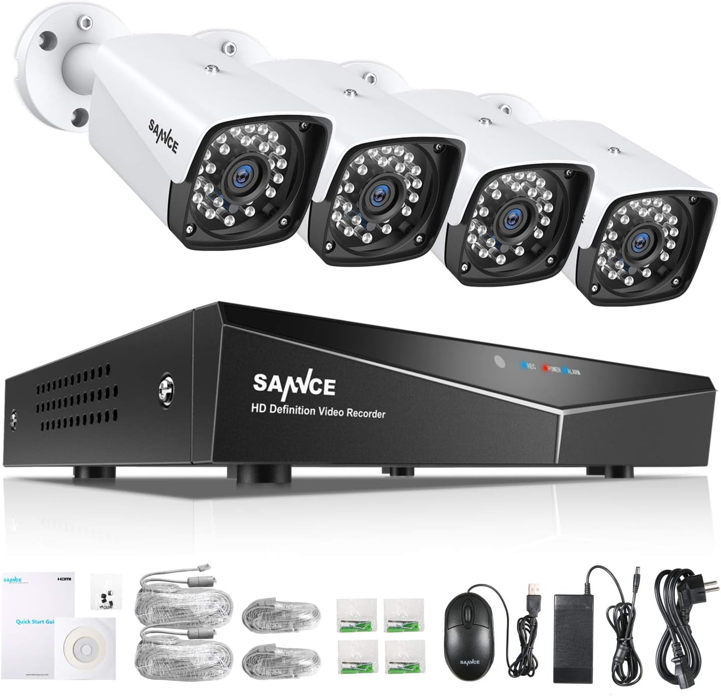 4CH 1080P Full HD Xpoe Wired Security Camera System with 4Pcs 100Ft Night Vision Outdoor Bullet IP Cameras, Real Plug & Play Network Video Surveillance System, NO Hard Drive - Vibe Tribe