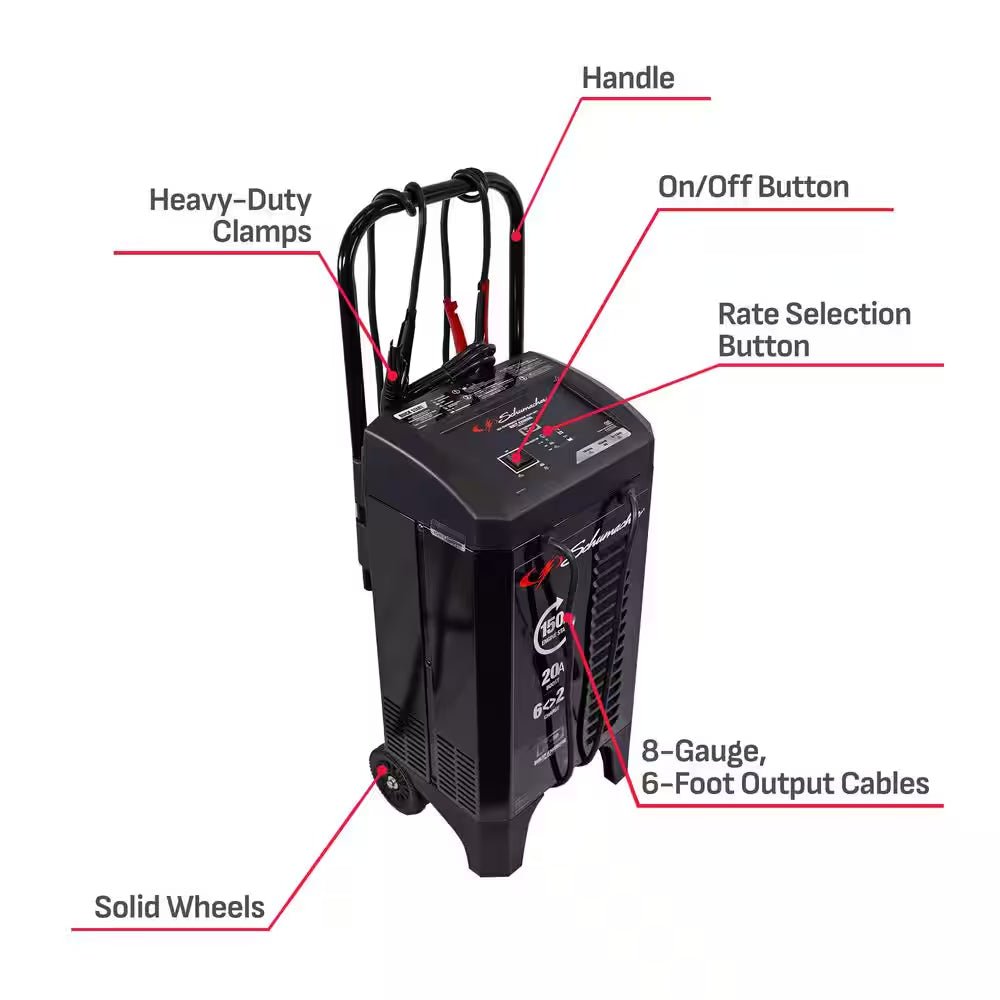 Automotive 12 Volt 150 Amp Fully Automatic Wheeled Battery Charger and Engine Starter with 20 Amp Boost - Vibe Tribe