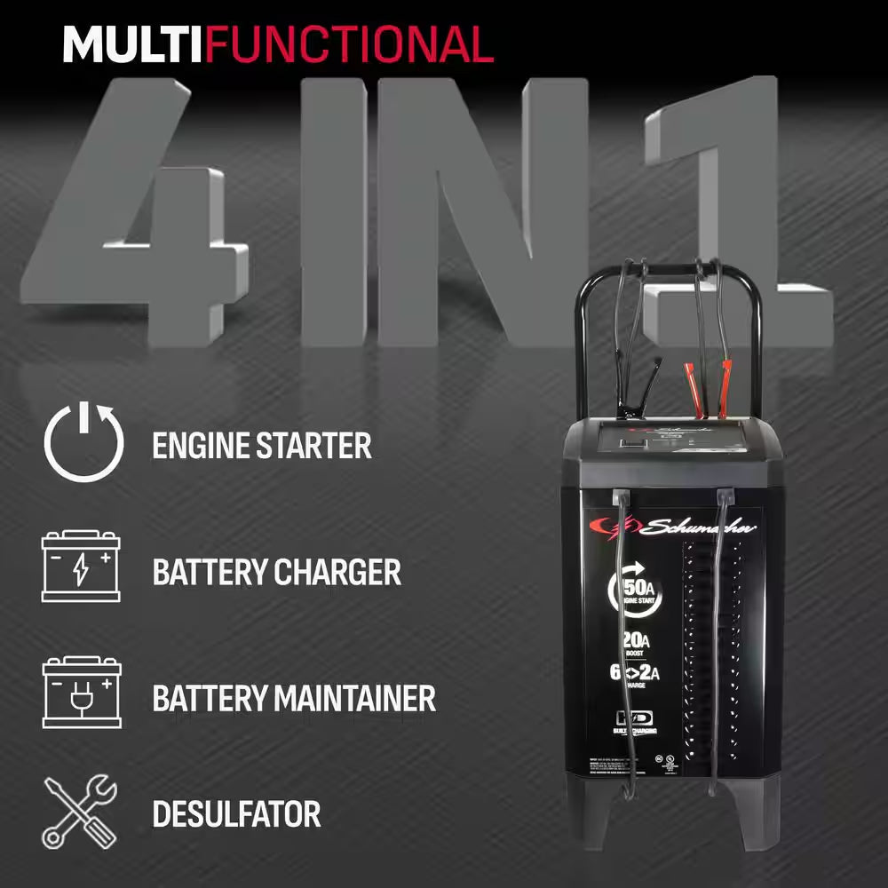 Automotive 12 Volt 150 Amp Fully Automatic Wheeled Battery Charger and Engine Starter with 20 Amp Boost - Vibe Tribe