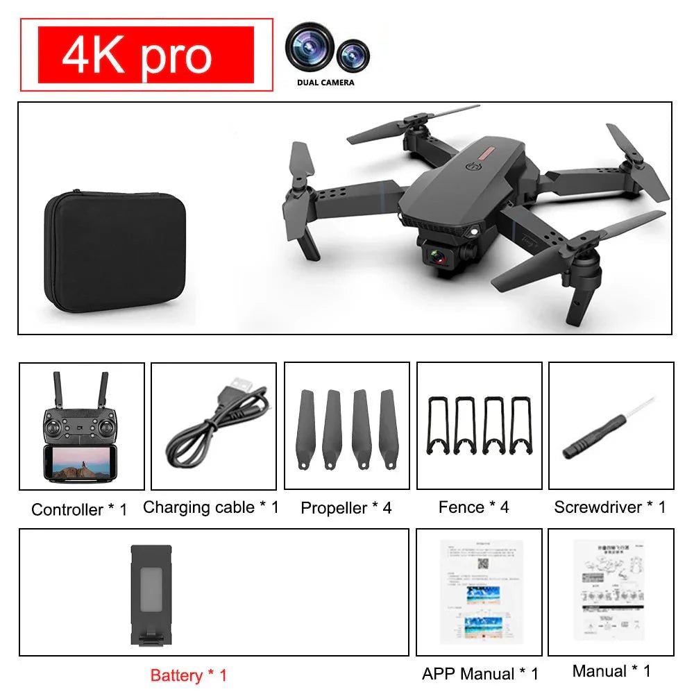 E88 Pro Foldable Quadcopter Drone - WIFI FPV, HD 4K Camera, Altitude Hold - Vibe Tribe