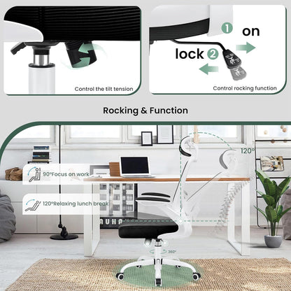 Ergonomic Office Chair, Breathable Mesh Desk Chair, Lumbar Support Computer Chair with Headrest and Flip - Up Arms, Swivel Task Chair, Adjustable Height Gaming Chair, White - Vibe Tribe