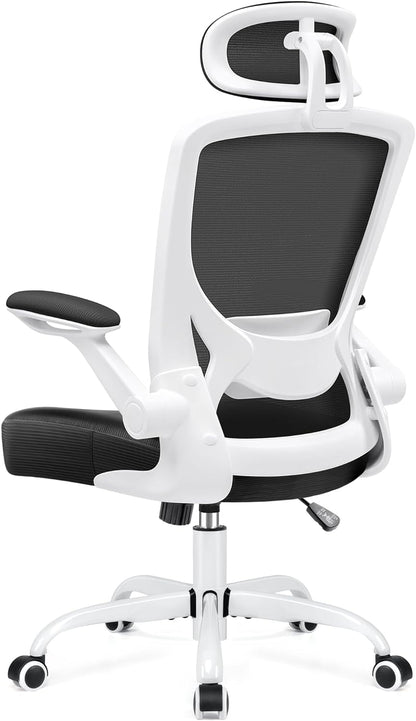 Ergonomic Office Chair, Breathable Mesh Desk Chair, Lumbar Support Computer Chair with Headrest and Flip - Up Arms, Swivel Task Chair, Adjustable Height Gaming Chair, White - Vibe Tribe