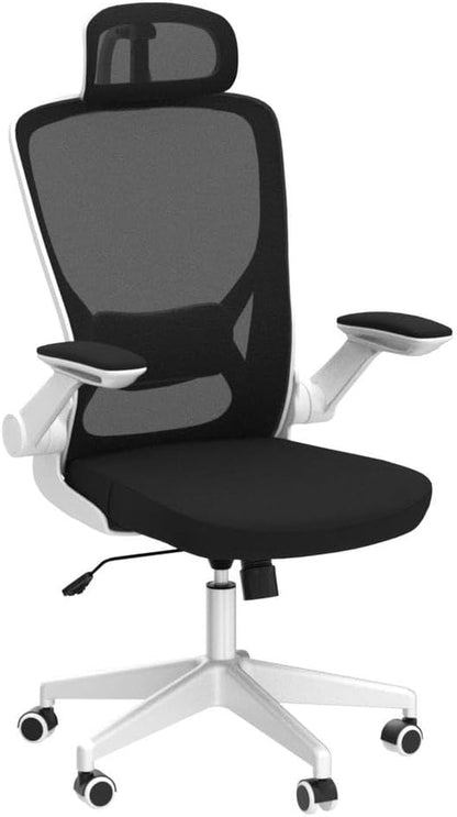 Ergonomic Office Chair, Breathable Mesh Desk Chair, Lumbar Support Computer Chair with Headrest and Flip - Up Arms, Swivel Task Chair, Adjustable Height Gaming Chair, White - Vibe Tribe