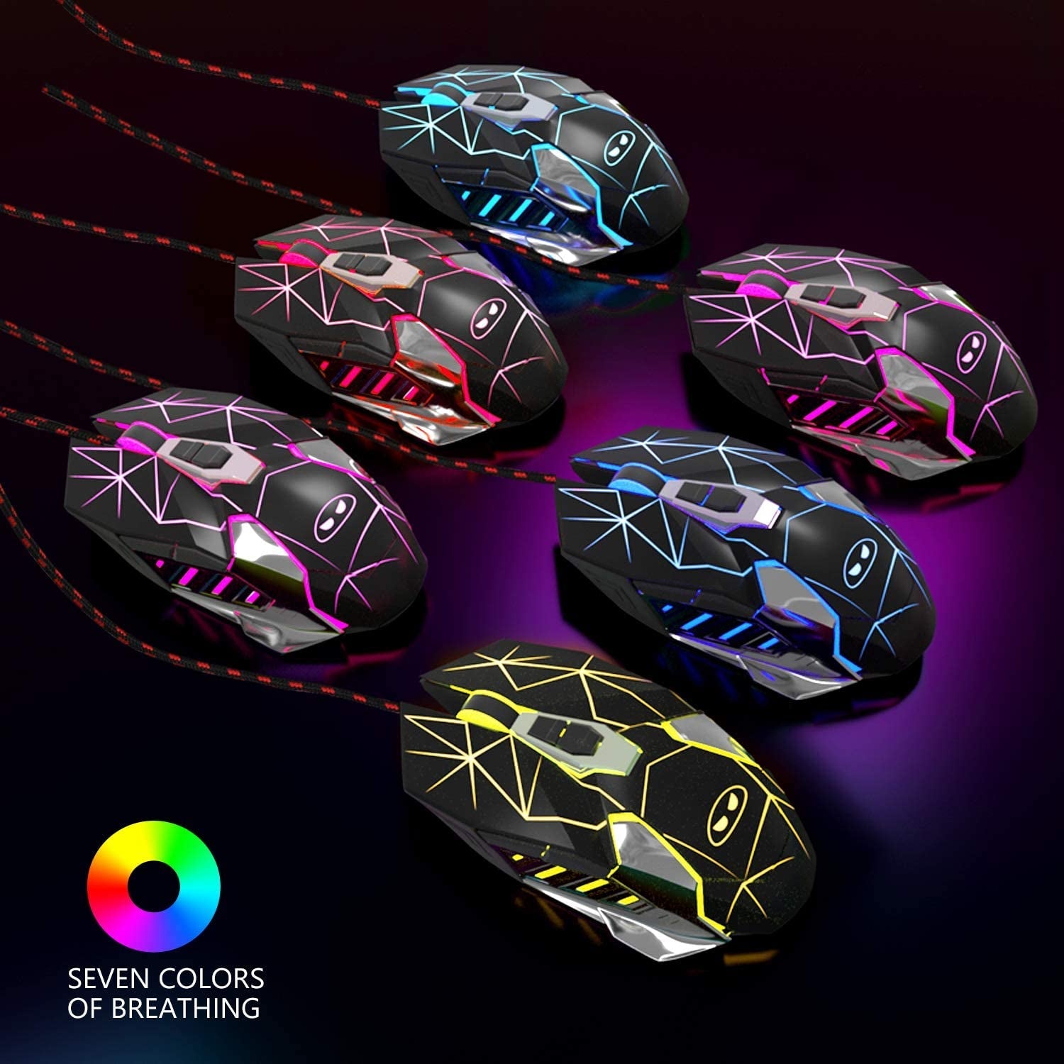G10 Gaming Mouse Wired, 7 Colors Breathing LED Backlit Gaming Mouse, 6 Adjustable Speeds, Ergonomic Optical Computer Mouse with 7 Buttons for Windows PC Gamers - Vibe Tribe