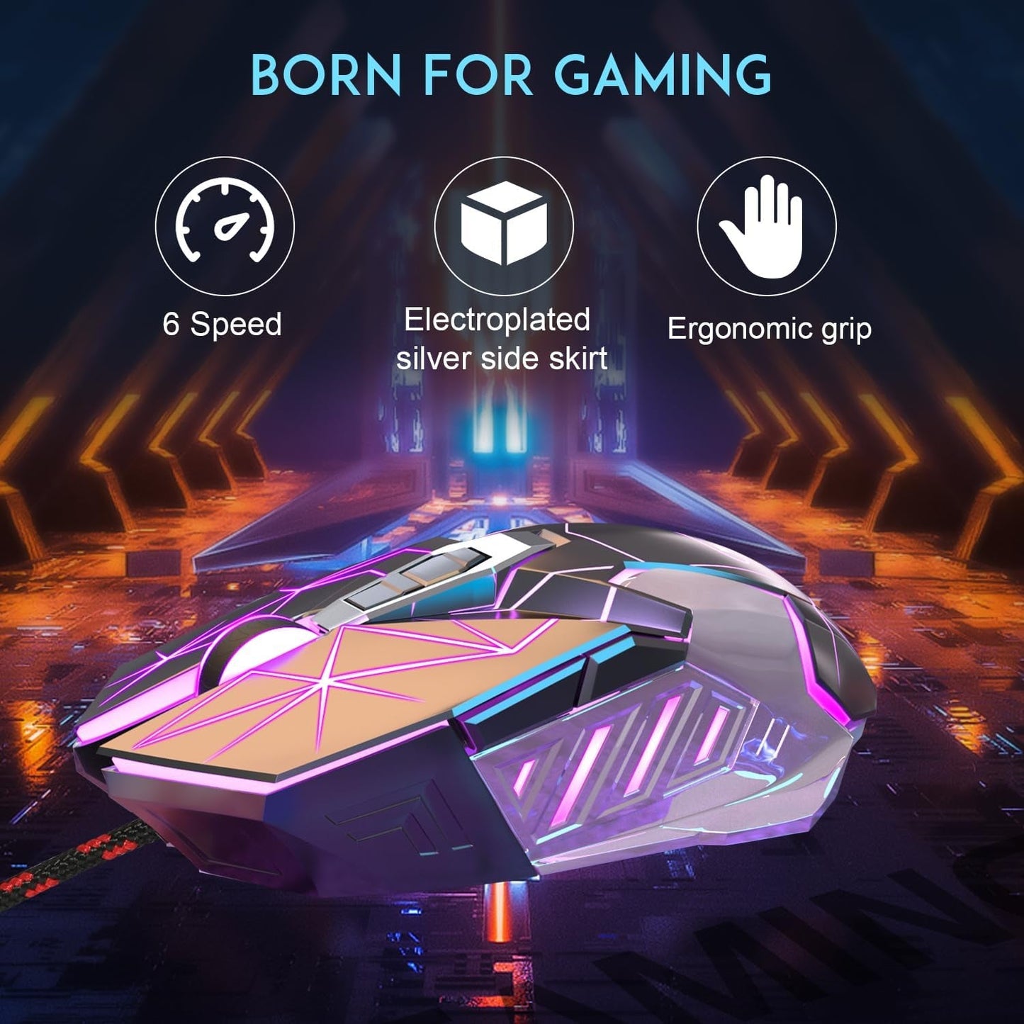 G10 Gaming Mouse Wired, 7 Colors Breathing LED Backlit Gaming Mouse, 6 Adjustable Speeds, Ergonomic Optical Computer Mouse with 7 Buttons for Windows PC Gamers - Vibe Tribe