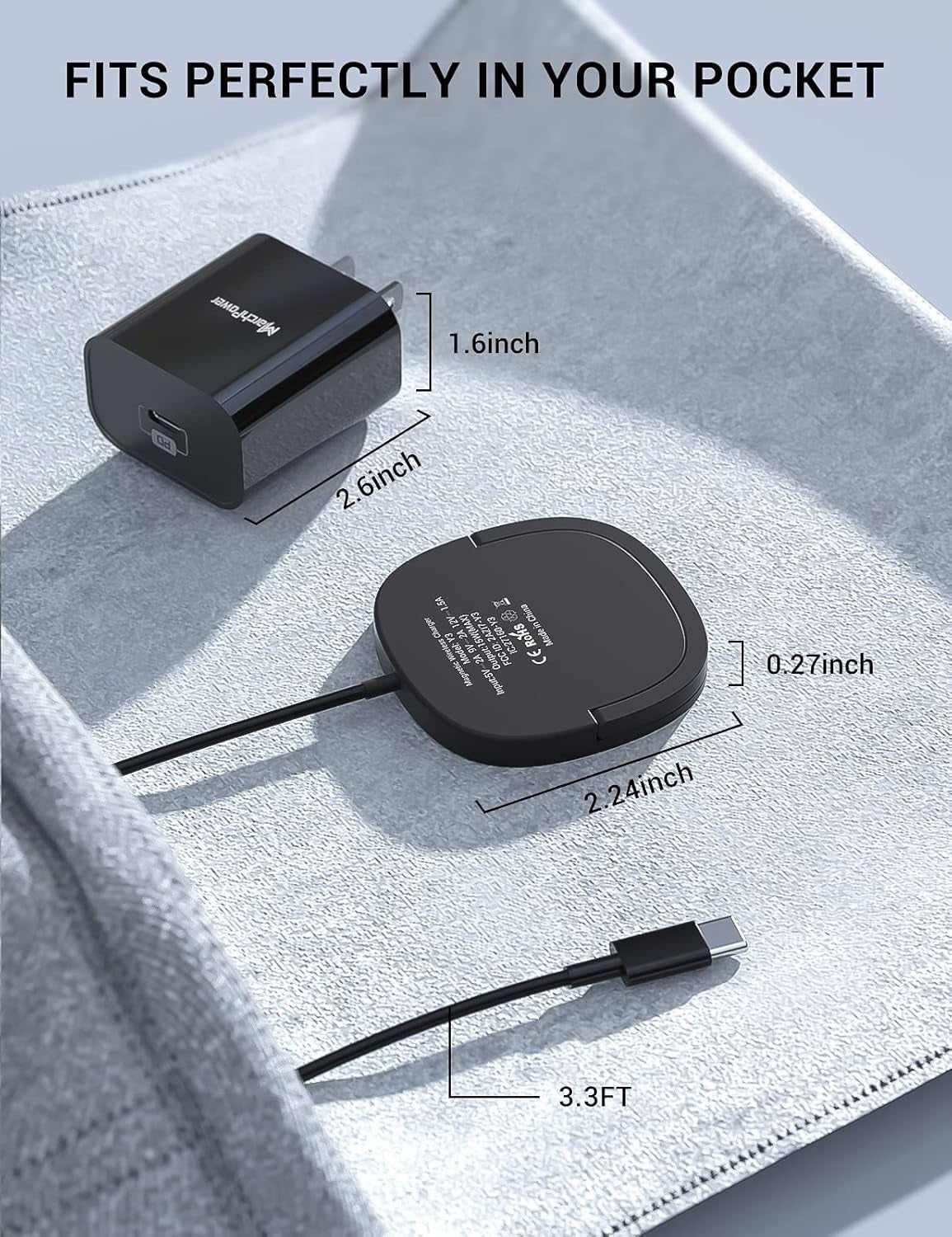 Iphone Magnetic Charger - Super Fast Mag Safe Charging Pad and 20W PD2.0 USB - C Wall Plug Compatible with Iphone 15 14 13 12 Pro Max Series, Airpods Series - Black - Vibe Tribe