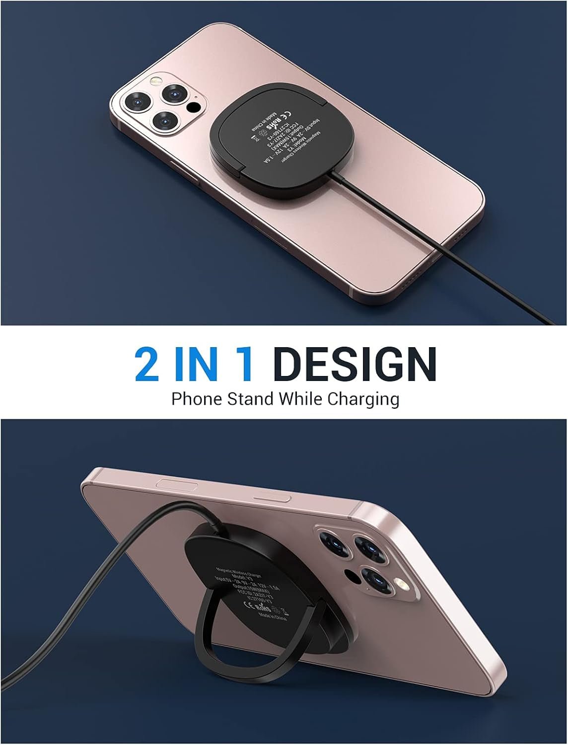 Iphone Magnetic Charger - Super Fast Mag Safe Charging Pad and 20W PD2.0 USB - C Wall Plug Compatible with Iphone 15 14 13 12 Pro Max Series, Airpods Series - Black - Vibe Tribe