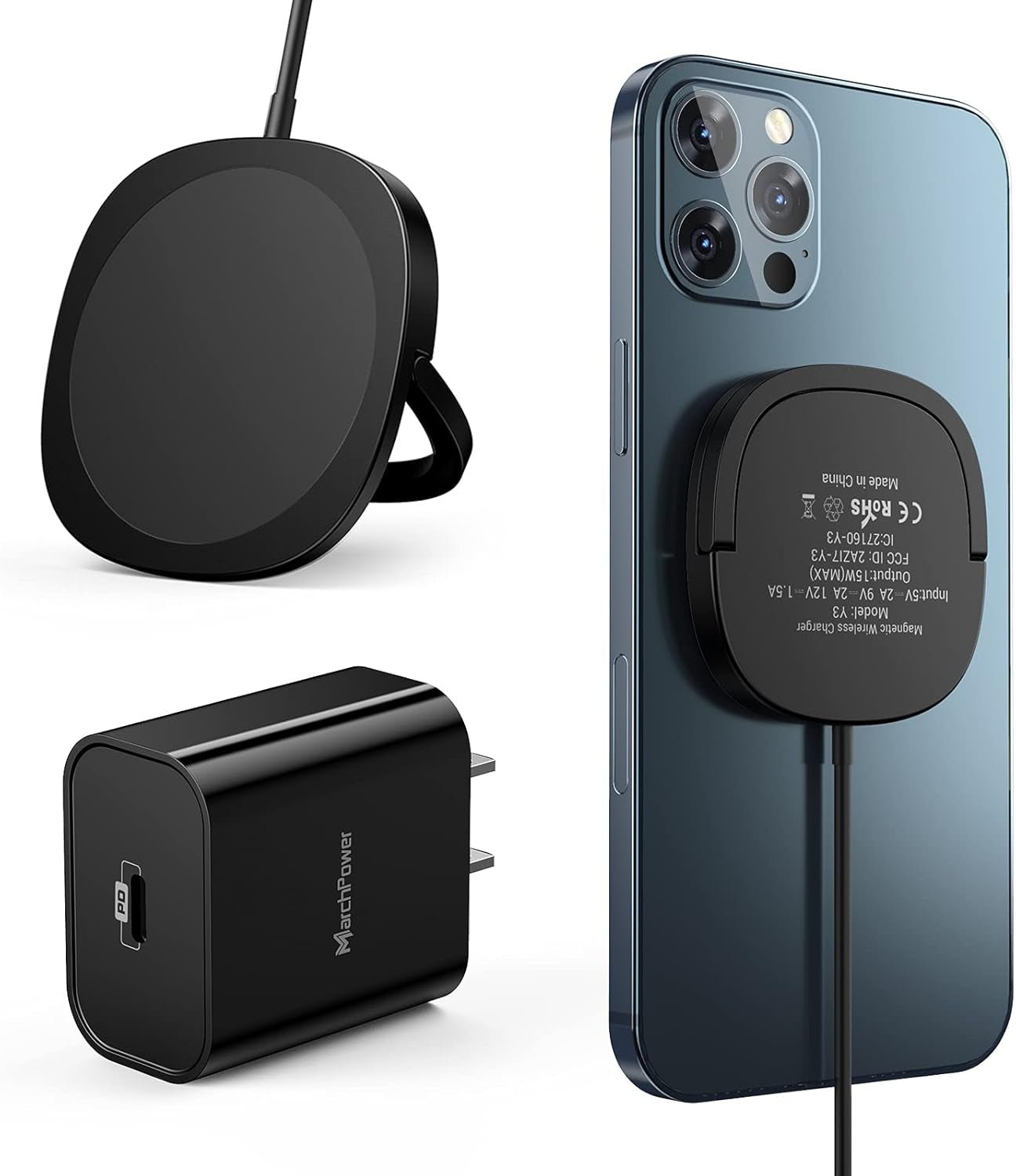Iphone Magnetic Charger - Super Fast Mag Safe Charging Pad and 20W PD2.0 USB - C Wall Plug Compatible with Iphone 15 14 13 12 Pro Max Series, Airpods Series - Black - Vibe Tribe
