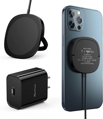 Iphone Magnetic Charger - Super Fast Mag Safe Charging Pad and 20W PD2.0 USB - C Wall Plug Compatible with Iphone 15 14 13 12 Pro Max Series, Airpods Series - Black - Vibe Tribe