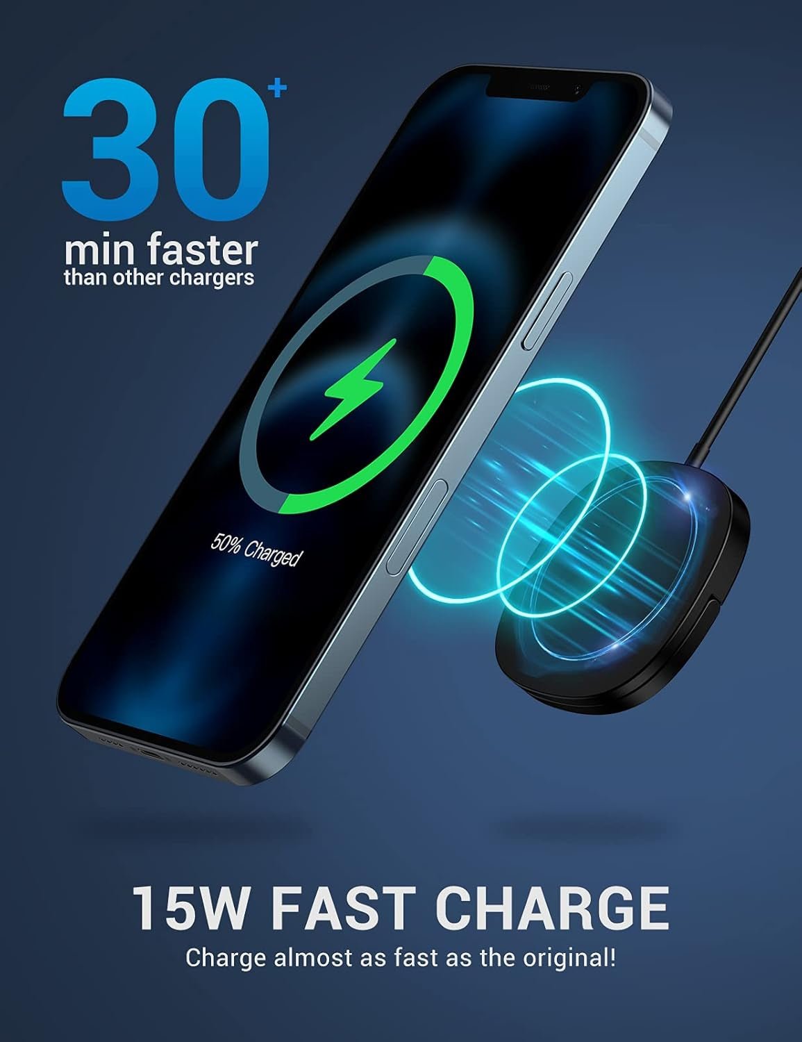 Iphone Magnetic Charger - Super Fast Mag Safe Charging Pad and 20W PD2.0 USB - C Wall Plug Compatible with Iphone 15 14 13 12 Pro Max Series, Airpods Series - Black - Vibe Tribe