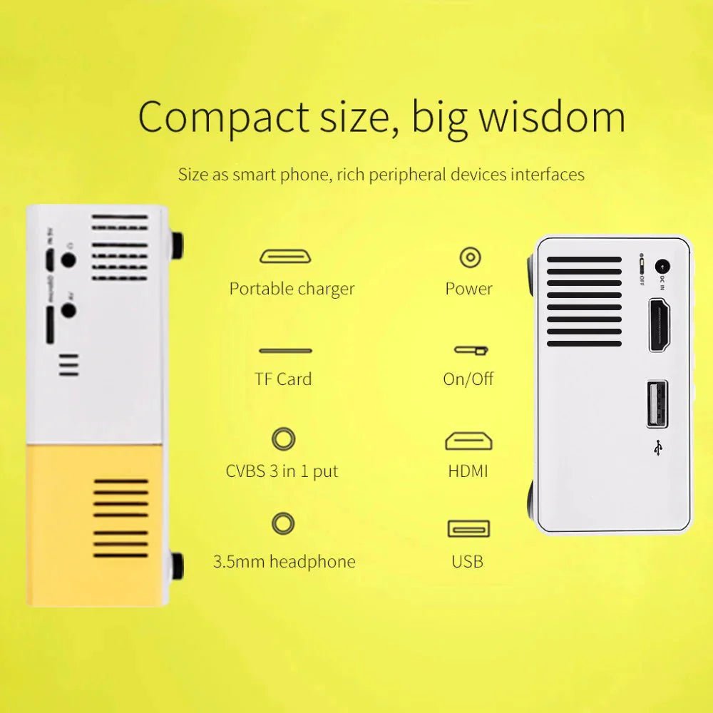 Mini Projector – 1080P Full HD Support, Portable LED Projector, 4K Video Playback, Multiple Connectivity Options - Vibe Tribe