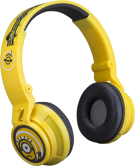 Minions Kids Bluetooth Wireless Headphones with Microphone, Includes Aux Cord, Volume Reduced, Foldable, Yellow, over Ear, Unisex, 3.5Mm Jack, 18H Playtime, 1 Year Warranty - Vibe Tribe