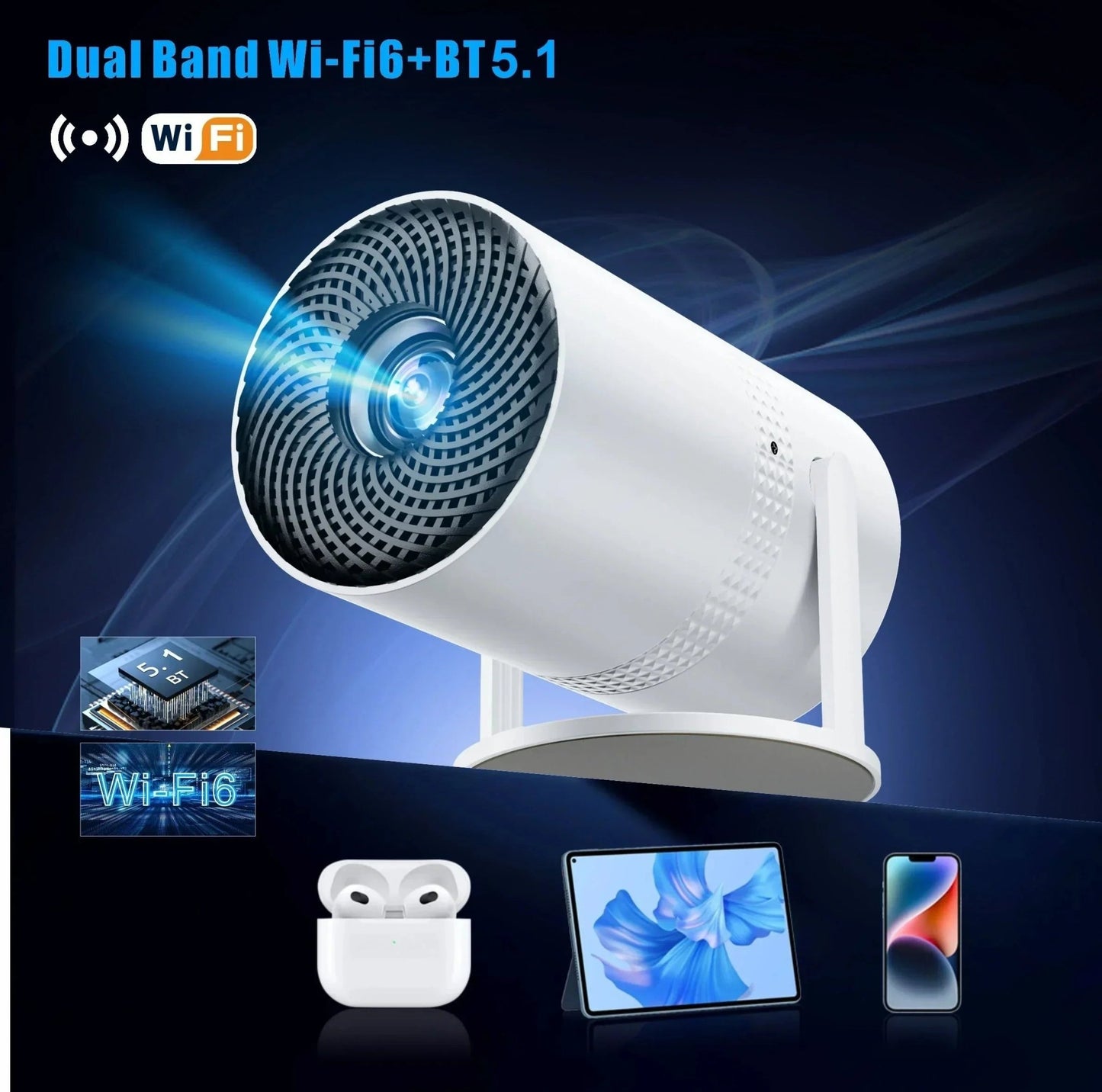Salange P300 Mini Portable Projector - 4K 8K Video Decoding, 720P HD, Android 11, Wi - Fi, BT 5.1 - Vibe Tribe