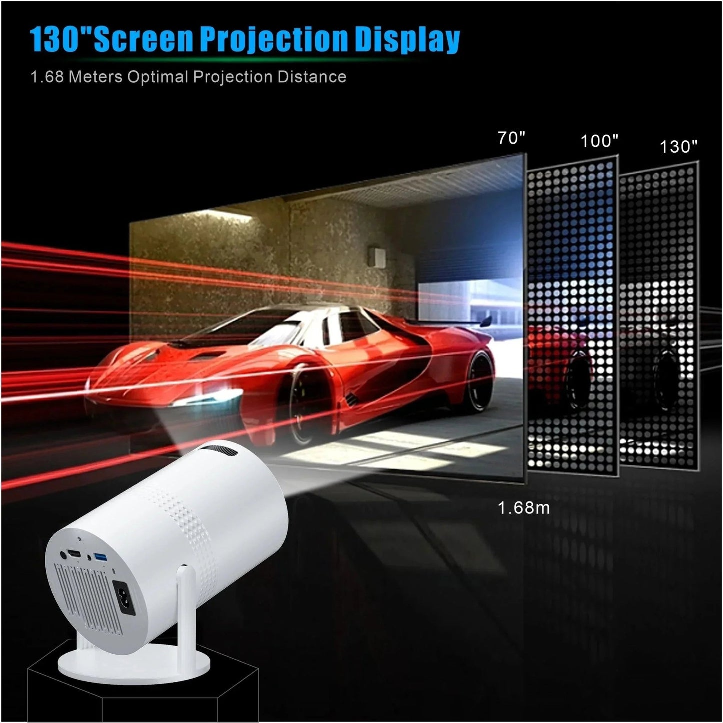 Salange P300 Mini Portable Projector - 4K 8K Video Decoding, 720P HD, Android 11, Wi - Fi, BT 5.1 - Vibe Tribe