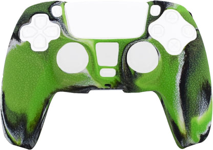 Skin for PS5 Controller Grips, Texture Pattern Cover for PS5 5 Controller Sweat - Proof Anti - Slip Silicone Cover Hand Grip with 8Pcs FPS Pro Thumbsticks Cap Protector(Camouflage Green) - Vibe Tribe