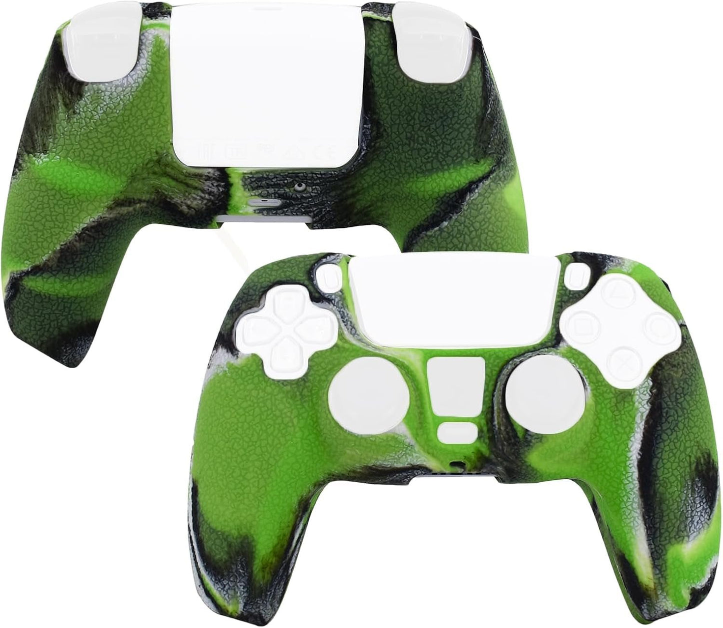 Skin for PS5 Controller Grips, Texture Pattern Cover for PS5 5 Controller Sweat - Proof Anti - Slip Silicone Cover Hand Grip with 8Pcs FPS Pro Thumbsticks Cap Protector(Camouflage Green) - Vibe Tribe