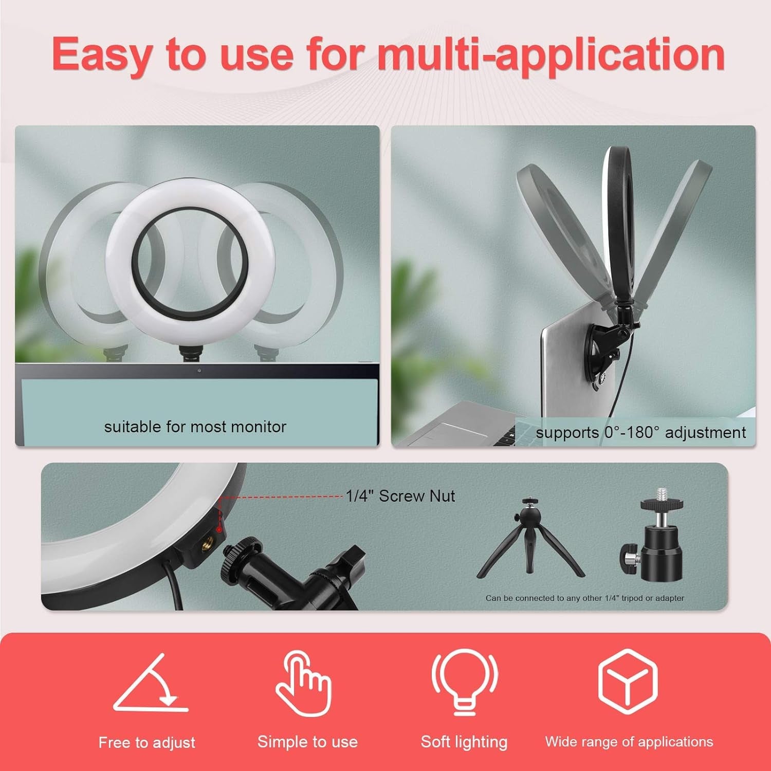 Video Conference Lighting Kit,Computer/Laptop Moniter LED Video Light Dimmable 6500K Ring Light for Remote Working,Zoom Call,Self Broadcasting,Live Streaming - Vibe Tribe